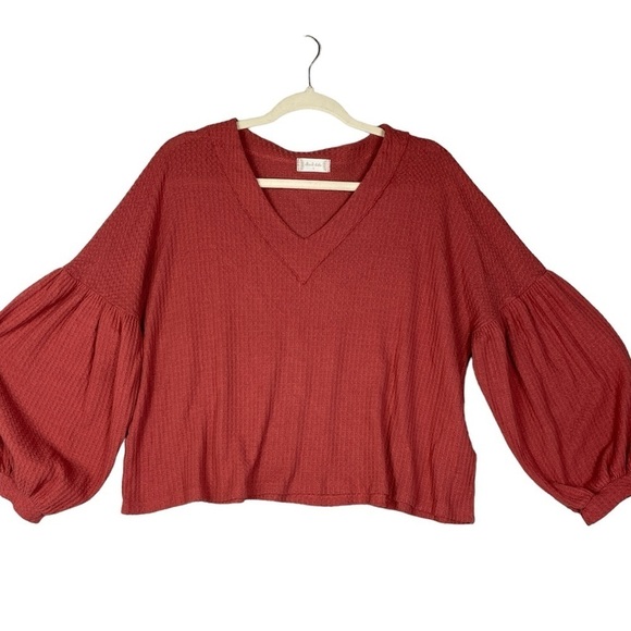 Altar’d State oversized balloon sleeve waffle knit top in pomegranate orange - Picture 1 of 7